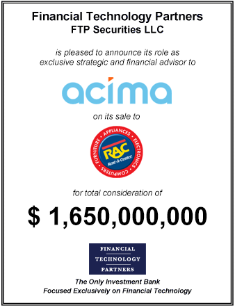 FT Partners Advises Acima on its $1,650,000,000 Sale to Rent-A-Center