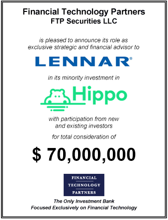FT Partners Advises Lennar on its Investment in Hippo