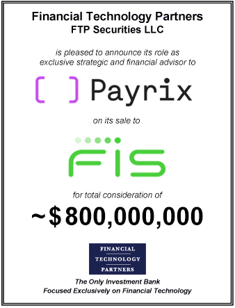 FT Partners Advises Payrix on its ~$800 million Sale to FIS