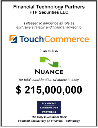 FT Partners Advises TouchCommerce on its $215,000,000 Sale to Nuance Communications