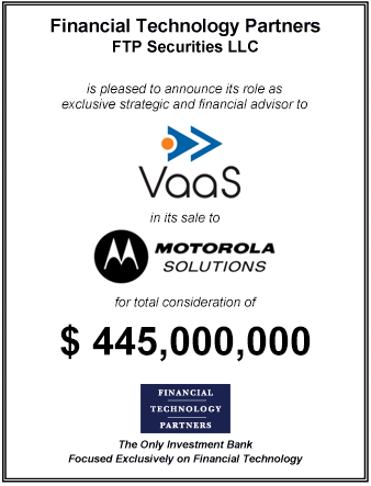 FT Partners Advises VaaS on its $445,000,000 Sale to Motorola Solutions