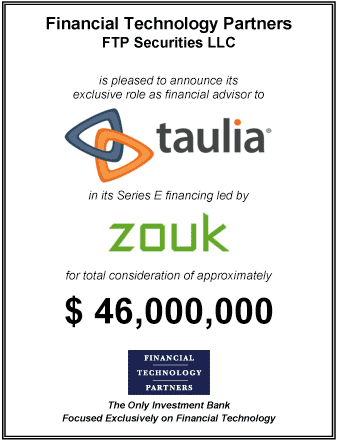FT Partners Advises Taulia on its $46,000,000 Series E Financing led by Zouk